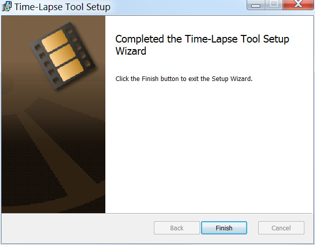 Installation wizard showing completed the Time-Lapse Tool software installation