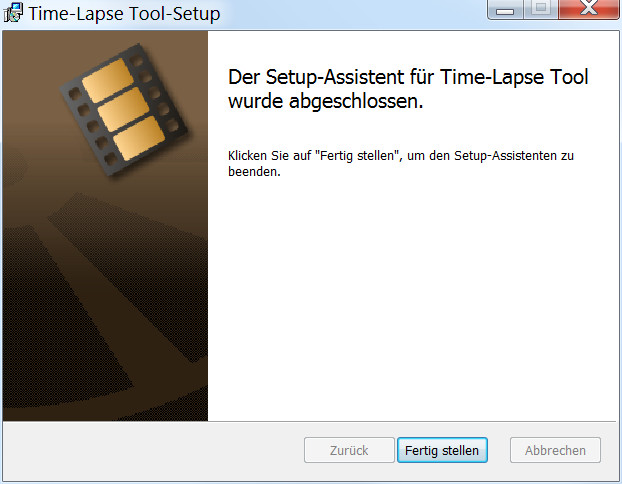 Der Installationsassistent hat die Installation der Time-Lapse Tool Software erfolgreich abgeschlossen