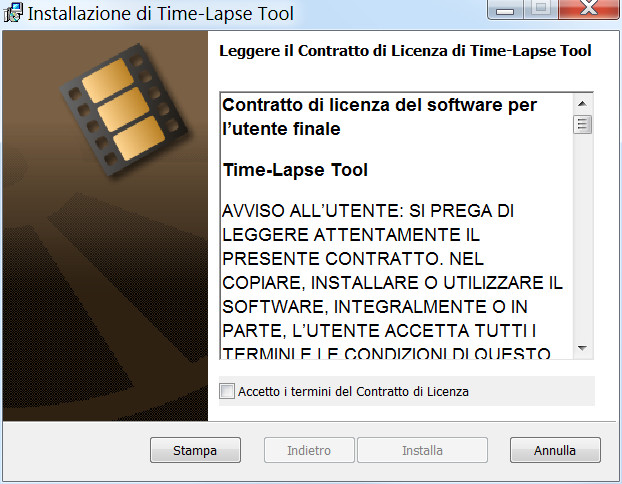 Schermata di benvenuto della procedura guidata di installazione di Time-Lapse Tool