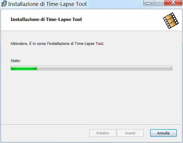 Schermata progressione installazione guidata Time-Lapse Tool