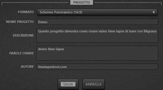 Time-Lapse Tool Impostazioni Progetto Video