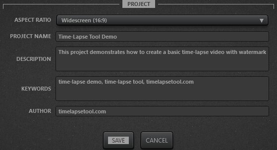 Time-Lapse Tool Video Project Settings