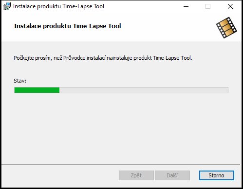 Time-Lapse Tool Obrazovka průběhu průvodce instalací