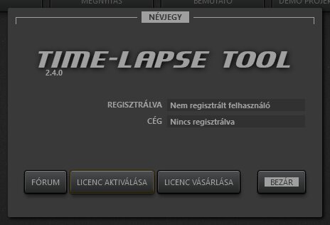 Time-Lapse Tool névjegy ablaka.