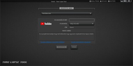 Time-Lapse Tool videóközzétételi nézete