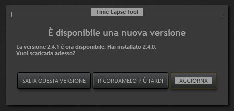 Time-Lapse Tool finestra di dialogo notifica di nuova versione