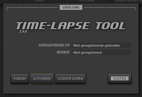 Time-Lapse Tool Scherm Over ons.