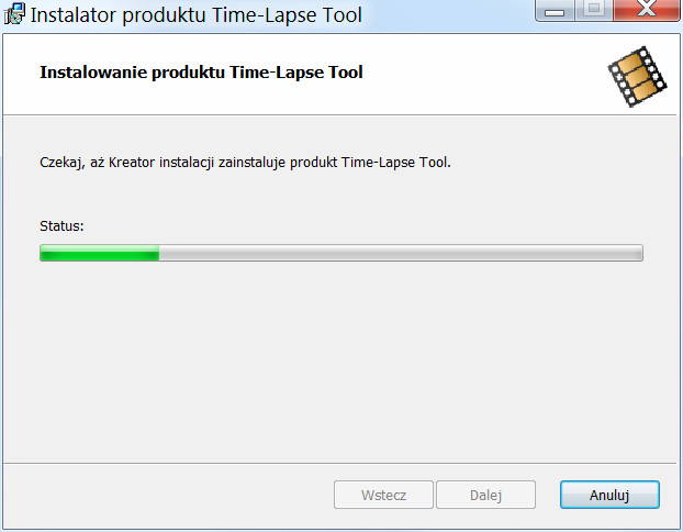 Ekran postępu kreatora instalacji Time-Lapse Tool