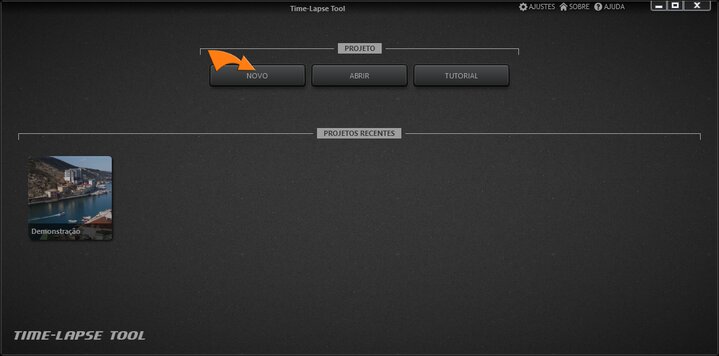 Criação de novo projeto de vídeo de lapso temporal.