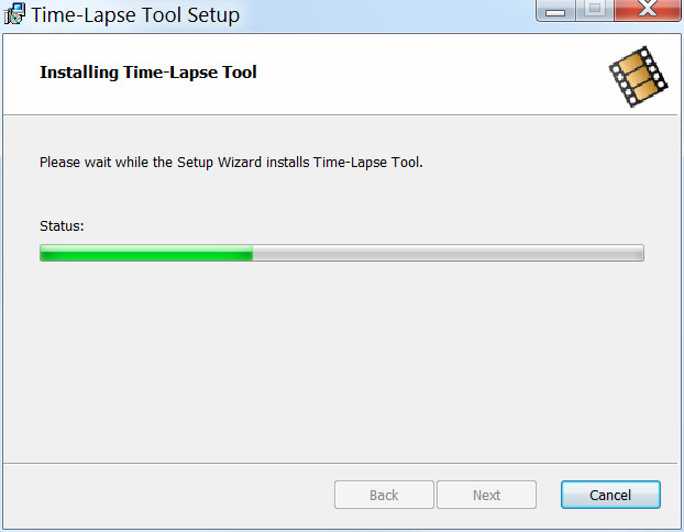 Time-Lapse Tool installation wizard progress screen
